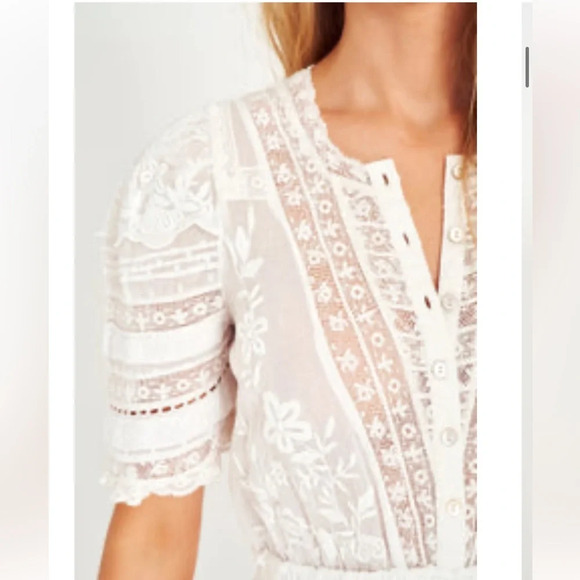 LOVESHACKFANCY Quincy Mini Dress Embroidered Ruffle Dress Size Medium EUC - Picture 7 of 12